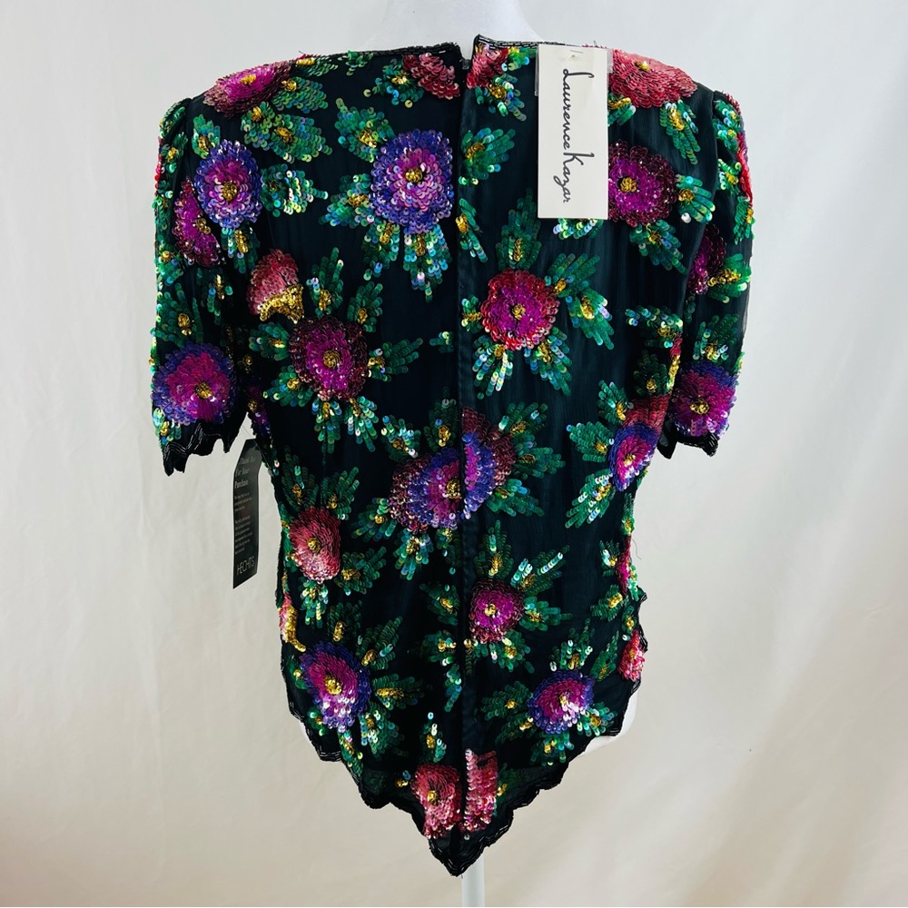 Laurence Kazar Vintage Tags Attached Sequined Floral Silk Blend Top - Picture 2 of 16